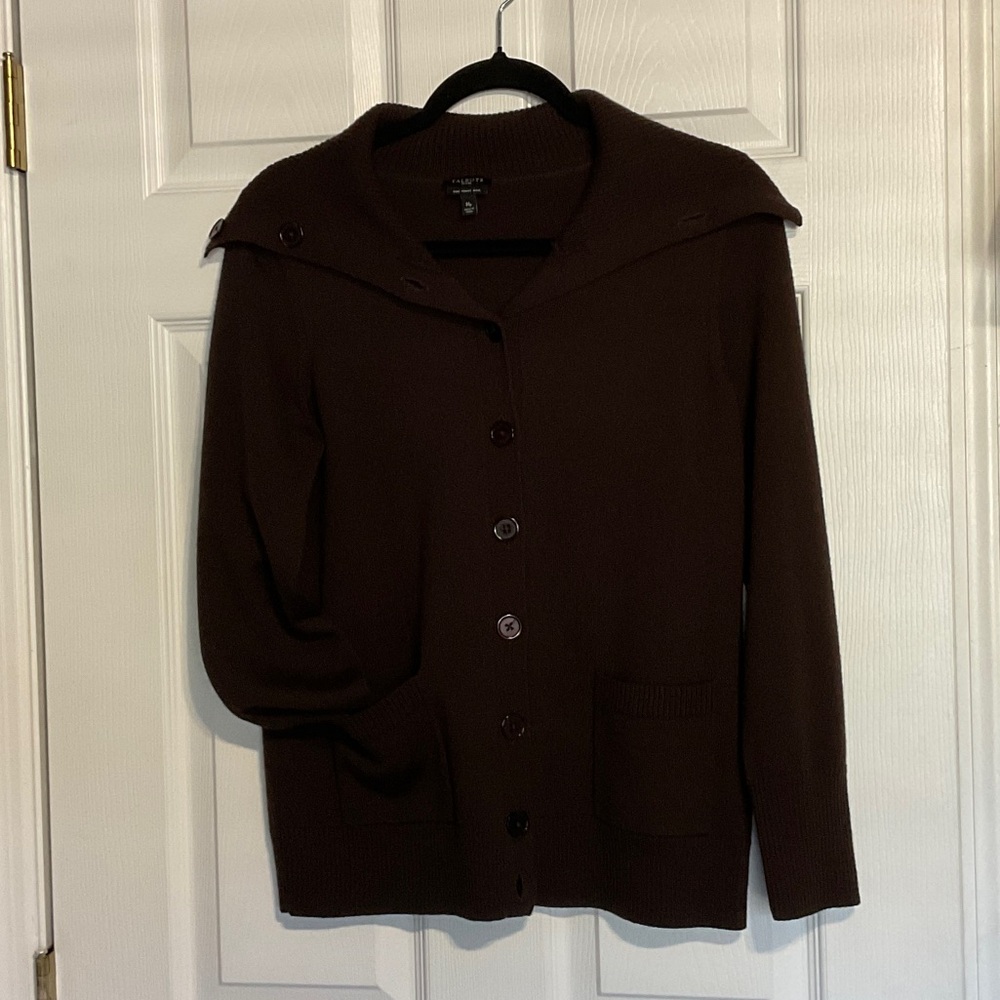 Talbots Luxe Brown Merino Wool Button-Front Sweater Size M Like New